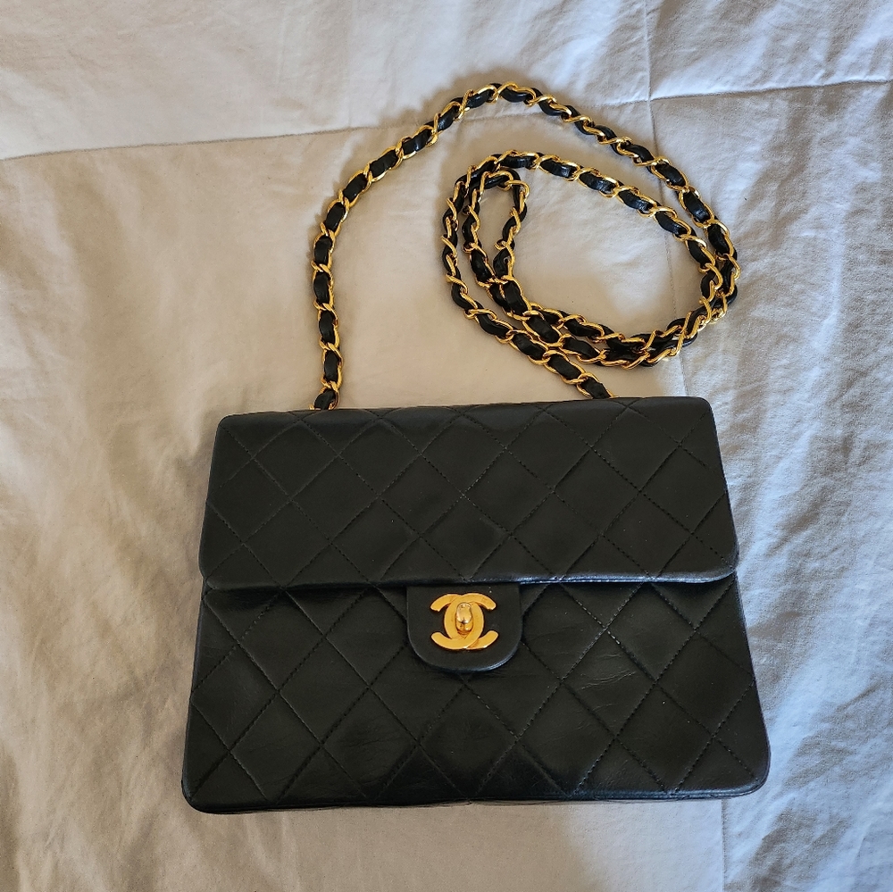 SOLD Authentic Mini Square black Chanel crossbody vintage lambskin